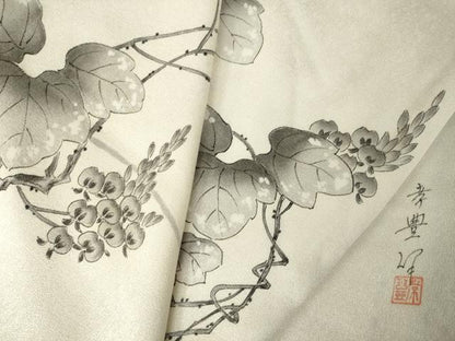 平和屋着物●訪問着　孝豊作　手描き　蔦の葉文　正絹　逸品　AABK6242ck