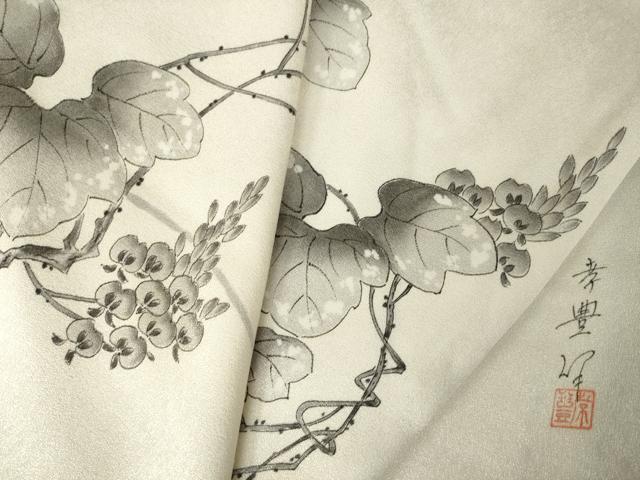 平和屋着物●訪問着　孝豊作　手描き　蔦の葉文　正絹　逸品　AABK6242ck