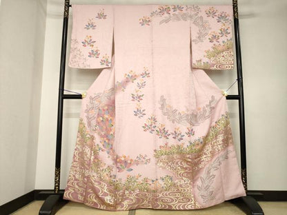 平和屋着物●訪問着　流水草花文　暈し染め　金彩　正絹　逸品　AABK6244ck