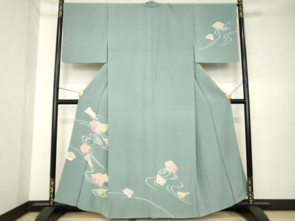 平和屋着物●訪問着　友禅　流水楓文　正絹　逸品　AABK6245ck