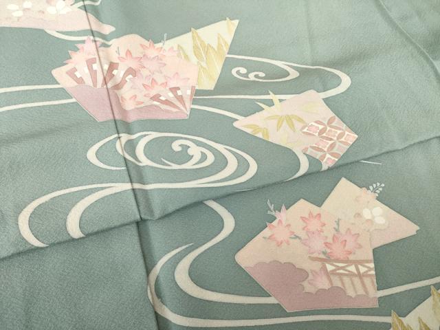 平和屋着物●訪問着　友禅　流水楓文　正絹　逸品　AABK6245ck