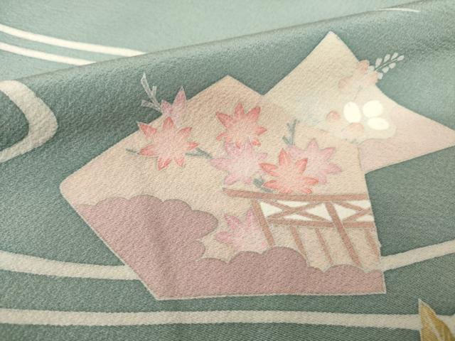 平和屋着物●訪問着　友禅　流水楓文　正絹　逸品　AABK6245ck