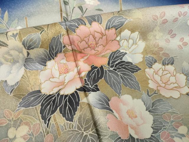 平和屋着物●訪問着　草花文　暈し染め　正絹　逸品　AABK6247ck