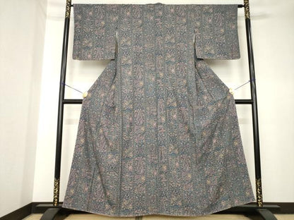 平和屋着物●上質な小紋　鳥獣更紗花文　正絹　逸品　AABK6248ck