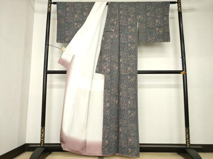 平和屋着物●上質な小紋　鳥獣更紗花文　正絹　逸品　AABK6248ck