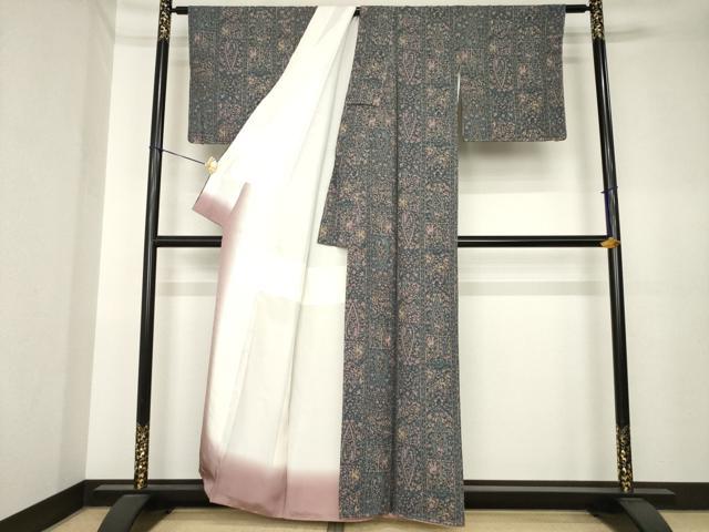 平和屋着物●上質な小紋　鳥獣更紗花文　正絹　逸品　AABK6248ck