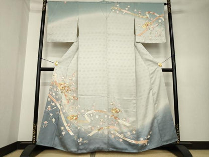 平和屋着物●訪問着　駒刺繍　扇面吉祥花文　暈し染め　金彩　鈴乃屋扱い　正絹　逸品　AABK6249ck