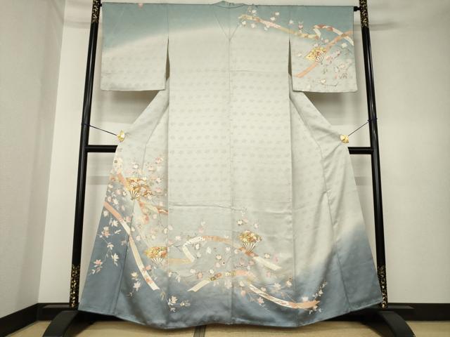 平和屋着物●訪問着　駒刺繍　扇面吉祥花文　暈し染め　金彩　鈴乃屋扱い　正絹　逸品　AABK6249ck