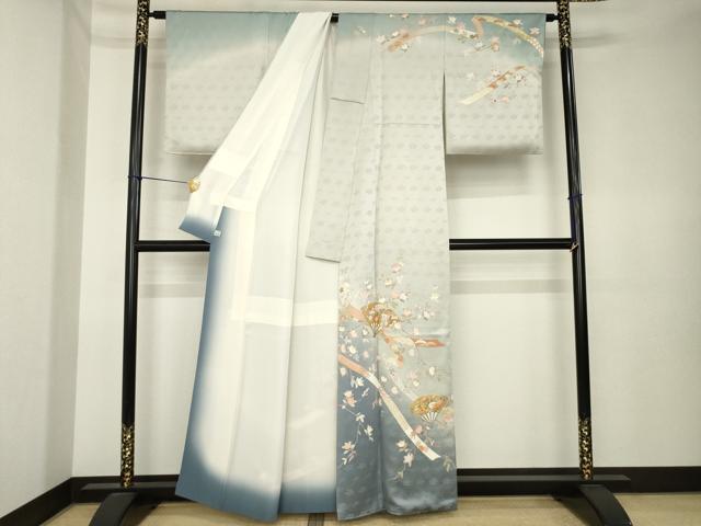 平和屋着物●訪問着　駒刺繍　扇面吉祥花文　暈し染め　金彩　鈴乃屋扱い　正絹　逸品　AABK6249ck