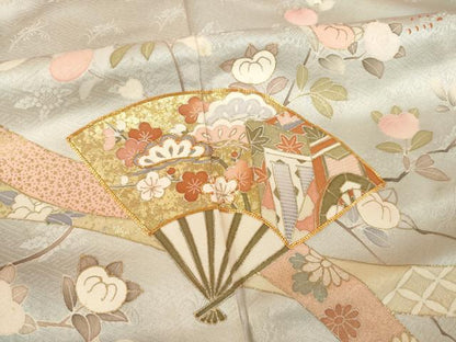 平和屋着物●訪問着　駒刺繍　扇面吉祥花文　暈し染め　金彩　鈴乃屋扱い　正絹　逸品　AABK6249ck