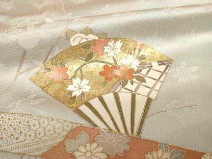 平和屋着物●訪問着　駒刺繍　扇面吉祥花文　暈し染め　金彩　鈴乃屋扱い　正絹　逸品　AABK6249ck