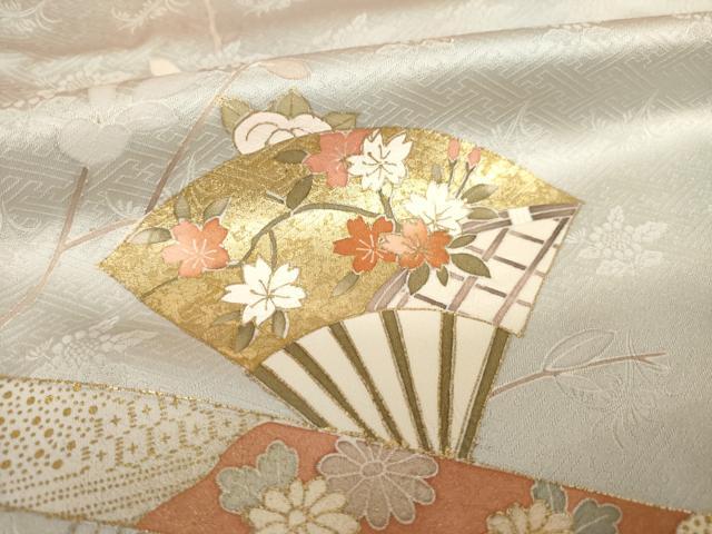 平和屋着物●訪問着　駒刺繍　扇面吉祥花文　暈し染め　金彩　鈴乃屋扱い　正絹　逸品　AABK6249ck