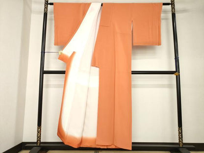 平和屋着物●上質な色無地　樺色　正絹　逸品　AABK6250ck