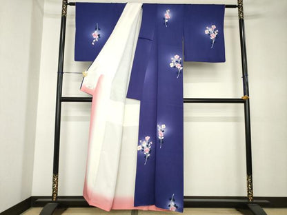 平和屋着物●上質な小紋　手描き　草花文　ほたる暈し　やまと誂製　正絹　逸品　AABK6253ck