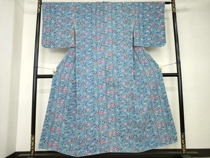 平和屋着物●本場琉球紅型　小紋　舞花文　正絹　逸品　AABK6254ck