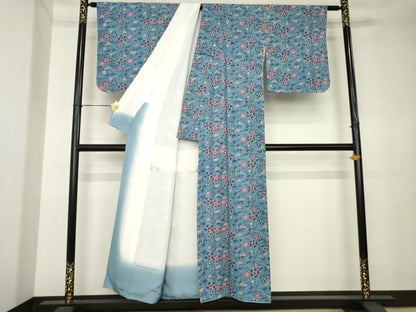平和屋着物●本場琉球紅型　小紋　舞花文　正絹　逸品　AABK6254ck
