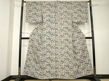平和屋着物●本場琉球紅型　小紋　花唐草文　正絹　逸品　AABK6255ck