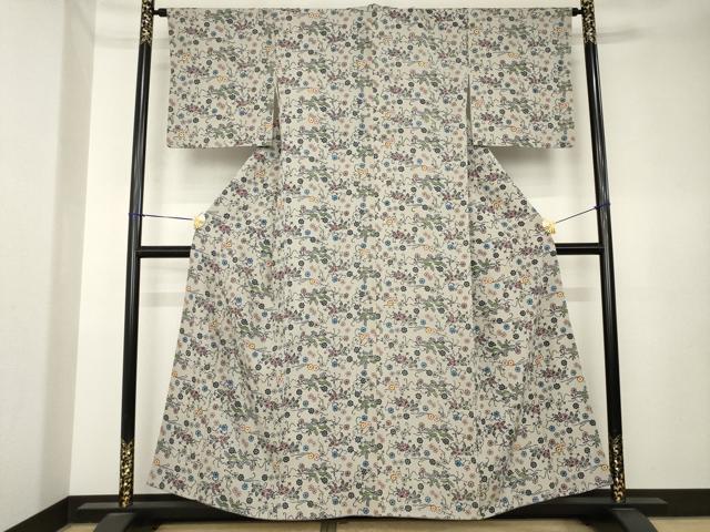 平和屋着物●本場琉球紅型　小紋　花唐草文　正絹　逸品　AABK6255ck