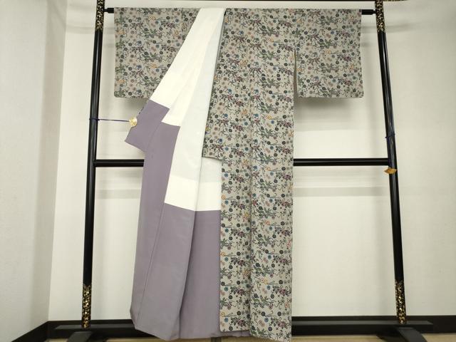 平和屋着物●本場琉球紅型　小紋　花唐草文　正絹　逸品　AABK6255ck