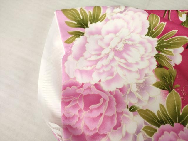 平和屋着物●小振袖　二尺袖　草花文　金彩　洗える着物　AABK6258ck