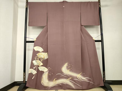 平和屋着物●豪華色留袖　駒刺繍　立波扇面吉祥文　鶴　暈し染め　金彩　正絹　逸品　AABK6259ck