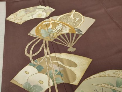 平和屋着物●豪華色留袖　駒刺繍　立波扇面吉祥文　鶴　暈し染め　金彩　正絹　逸品　AABK6259ck