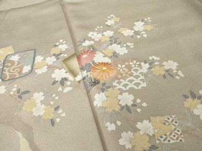 平和屋着物●豪華色留袖　駒刺繍　箔散らし吉祥花文　暈し染め　正絹　逸品　AABK6260ck