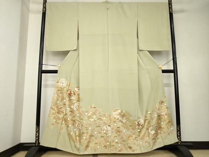 平和屋着物●豪華色留袖　駒刺繍　雪輪花文　暈し染め　金彩　正絹　逸品　AABK6261ck