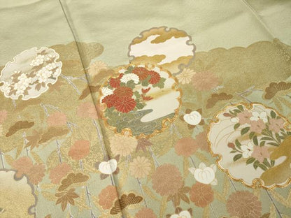 平和屋着物●豪華色留袖　駒刺繍　雪輪花文　暈し染め　金彩　正絹　逸品　AABK6261ck