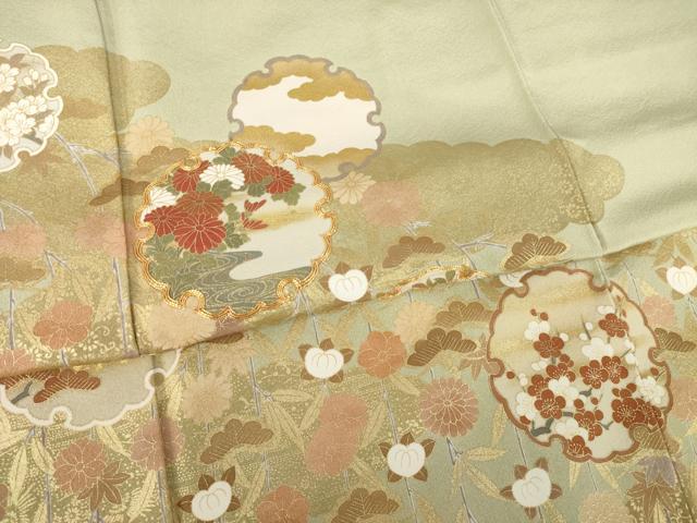 平和屋着物●豪華色留袖　駒刺繍　雪輪花文　暈し染め　金彩　正絹　逸品　AABK6261ck