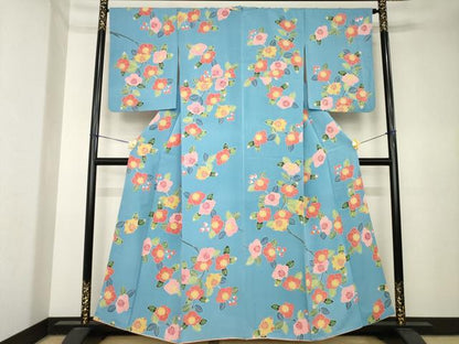平和屋着物●上質な小紋　型染め　枝椿　正絹　逸品　AABK6262ck