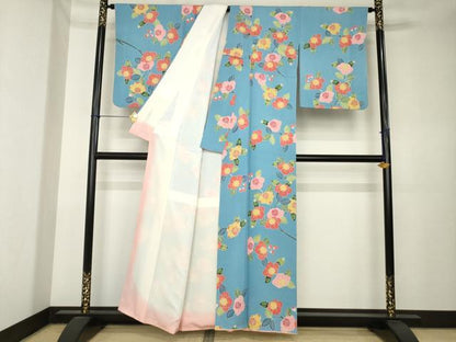 平和屋着物●上質な小紋　型染め　枝椿　正絹　逸品　AABK6262ck