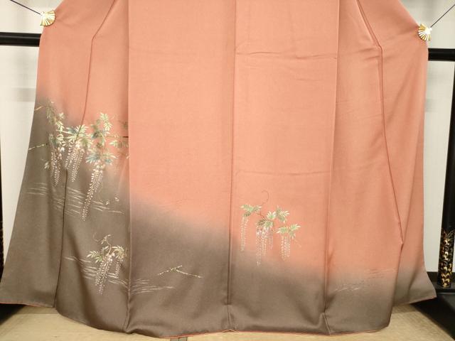 平和屋着物●訪問着　藤花房　暈し染め　金彩　銀通し地　正絹　逸品　AABK6263ck