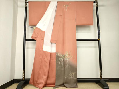 平和屋着物●訪問着　藤花房　暈し染め　金彩　銀通し地　正絹　逸品　AABK6263ck