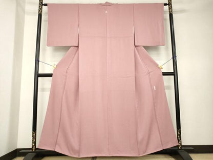 平和屋着物●上質な色無地　作家物　絡品草木　紋意匠　退紅色　正絹　逸品　AABK6265ck
