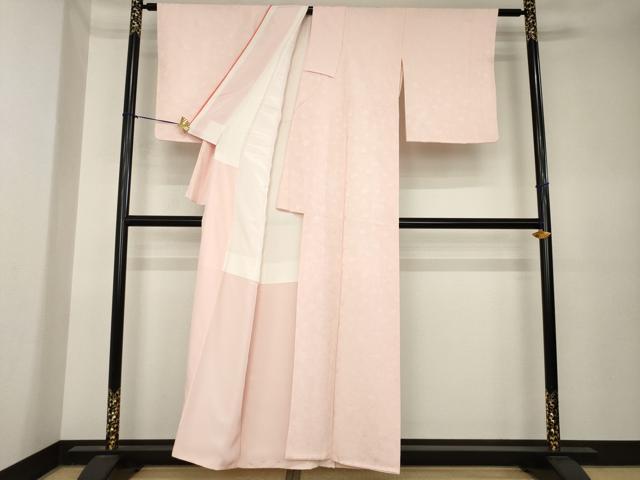 平和屋着物●上質な色無地　楓地紋　水柿色　正絹　逸品　AABK6269ck