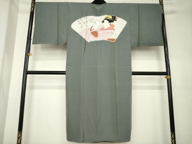 平和屋着物●男性　長襦袢　袷　絞り　地紙女人文　正絹　逸品　AABK6270ck