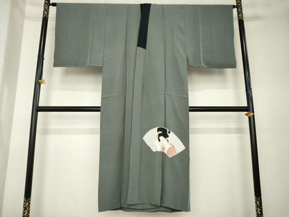平和屋着物●男性　長襦袢　袷　絞り　地紙女人文　正絹　逸品　AABK6270ck