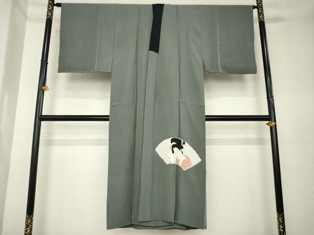 平和屋着物●男性　長襦袢　袷　絞り　地紙女人文　正絹　逸品　AABK6270ck
