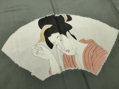 平和屋着物●男性　長襦袢　袷　絞り　地紙女人文　正絹　逸品　AABK6270ck