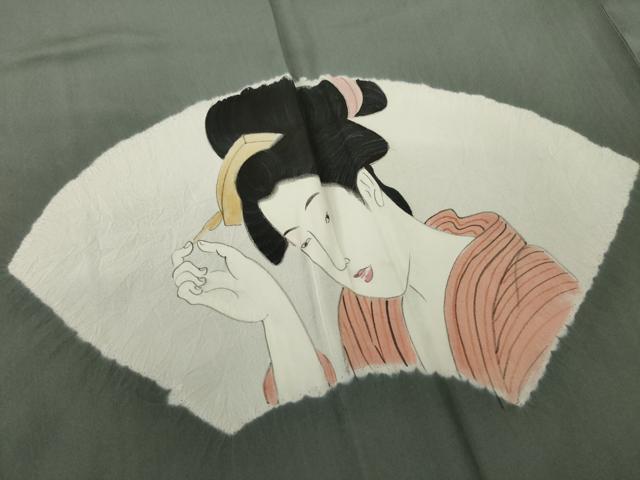 平和屋着物●男性　長襦袢　袷　絞り　地紙女人文　正絹　逸品　AABK6270ck