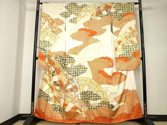 平和屋着物●豪華振袖　駒刺繍　花車文　金彩　正絹　逸品　AABK6273ck