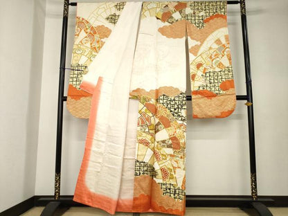 平和屋着物●豪華振袖　駒刺繍　花車文　金彩　正絹　逸品　AABK6273ck