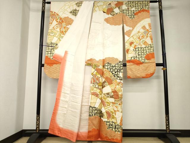 平和屋着物●豪華振袖　駒刺繍　花車文　金彩　正絹　逸品　AABK6273ck