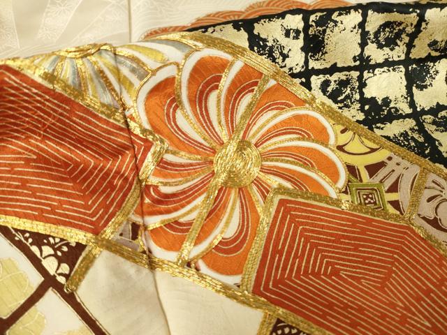 平和屋着物●豪華振袖　駒刺繍　花車文　金彩　正絹　逸品　AABK6273ck