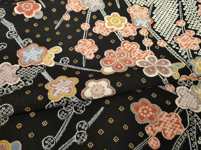 平和屋着物●上質な小紋　枝梅　黒地　金彩　正絹　逸品　AABK6274ck