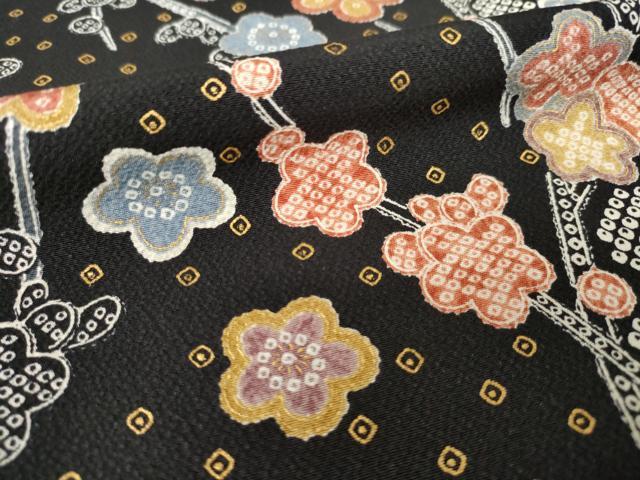 平和屋着物●上質な小紋　枝梅　黒地　金彩　正絹　逸品　AABK6274ck