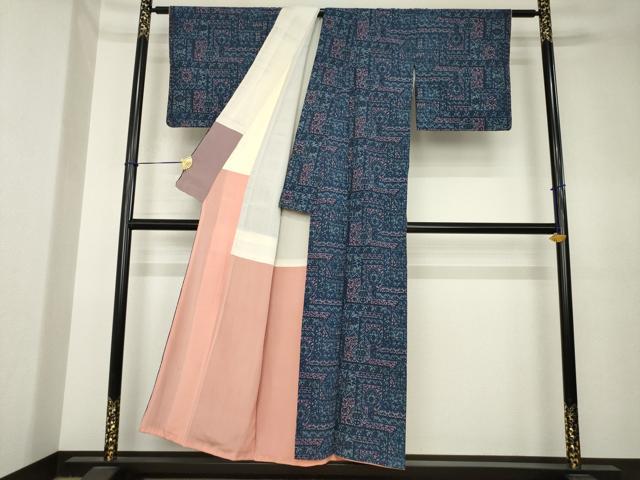 平和屋着物●上質な小紋　飾花文　ラメ　正絹　逸品　AABK6275ck