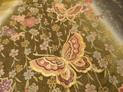 平和屋着物●豪華振袖　駒刺繍　花蝶文　暈し染め　金彩　正絹　逸品　AABK6276ck