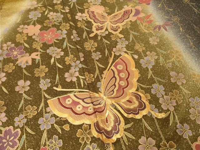 平和屋着物●豪華振袖　駒刺繍　花蝶文　暈し染め　金彩　正絹　逸品　AABK6276ck